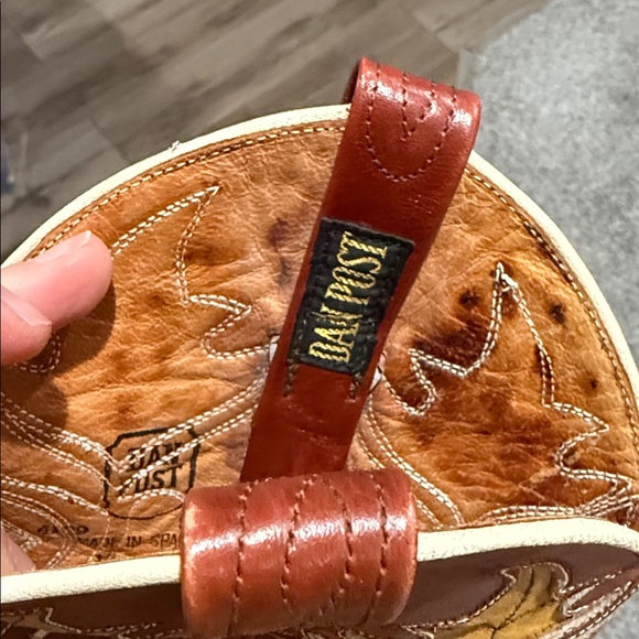 Dan Post Red Leather Heeled Boots with Yellow and Cream Accents - Picture 10 of 11